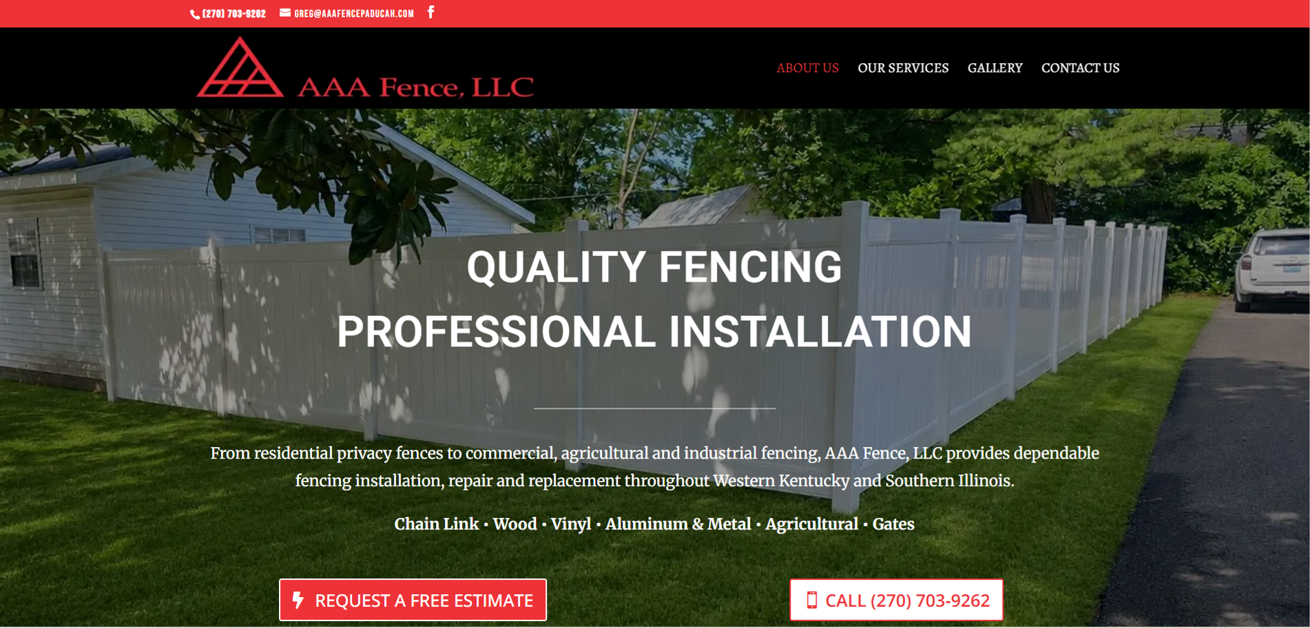 AAA Fence Screenshot Ecommerce website design paducah ky 2